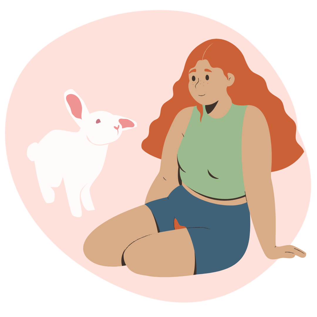 królik obok siedzącej kobiety